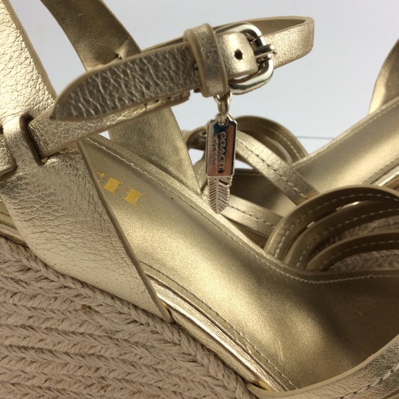 Coacn Dottie Womens Gold Leather Espadrille Wedge - Picture 3 of 8
